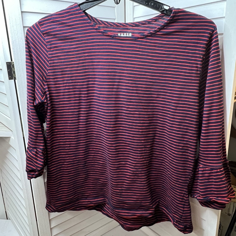 Basic Editions Striped Bell Sleeve Top Navy Red Cotton‎ Women's XXL Kmart 2018
